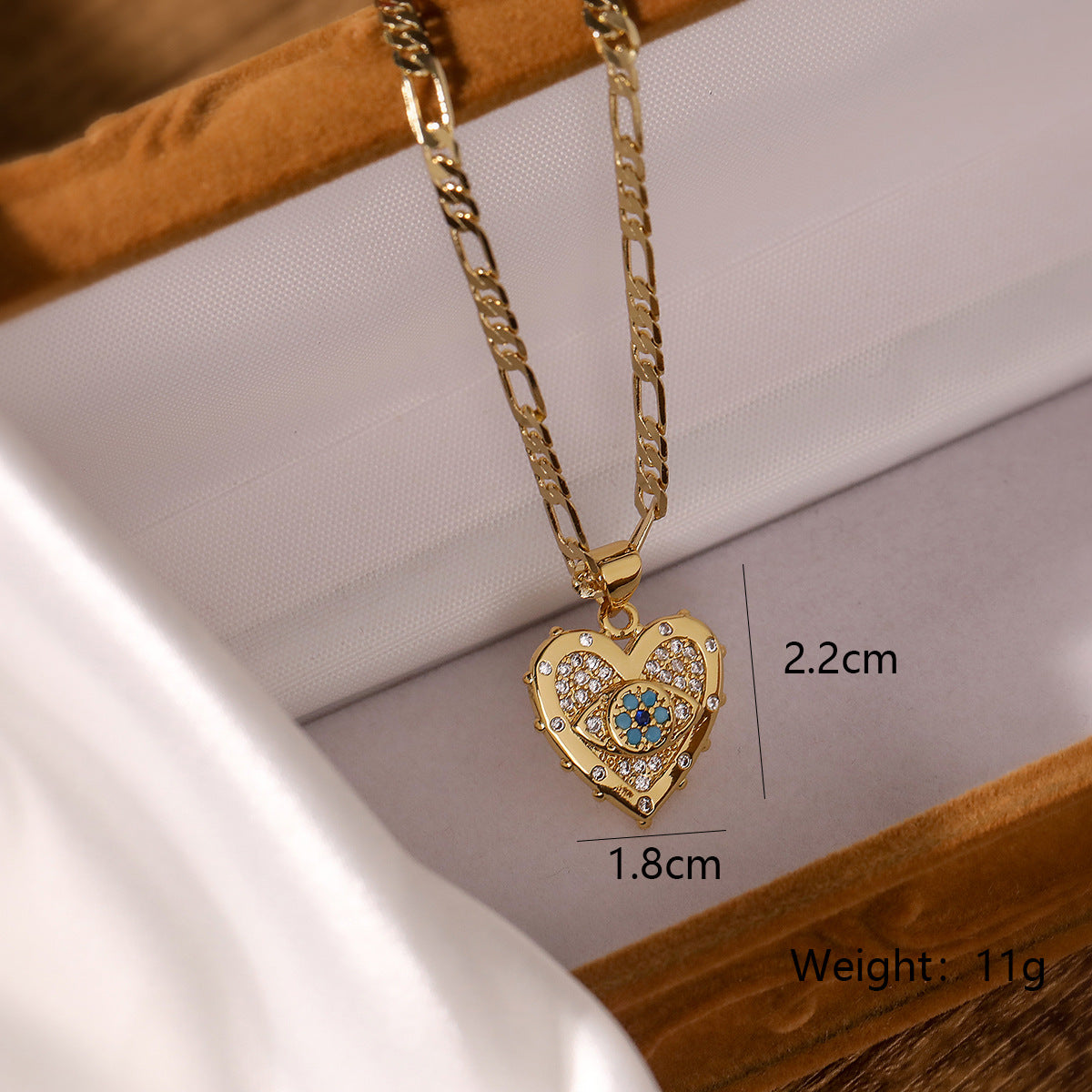 Heart Evil Eye Pendant Necklace and Earring Set ,GoldPlated with Zircon Accents
