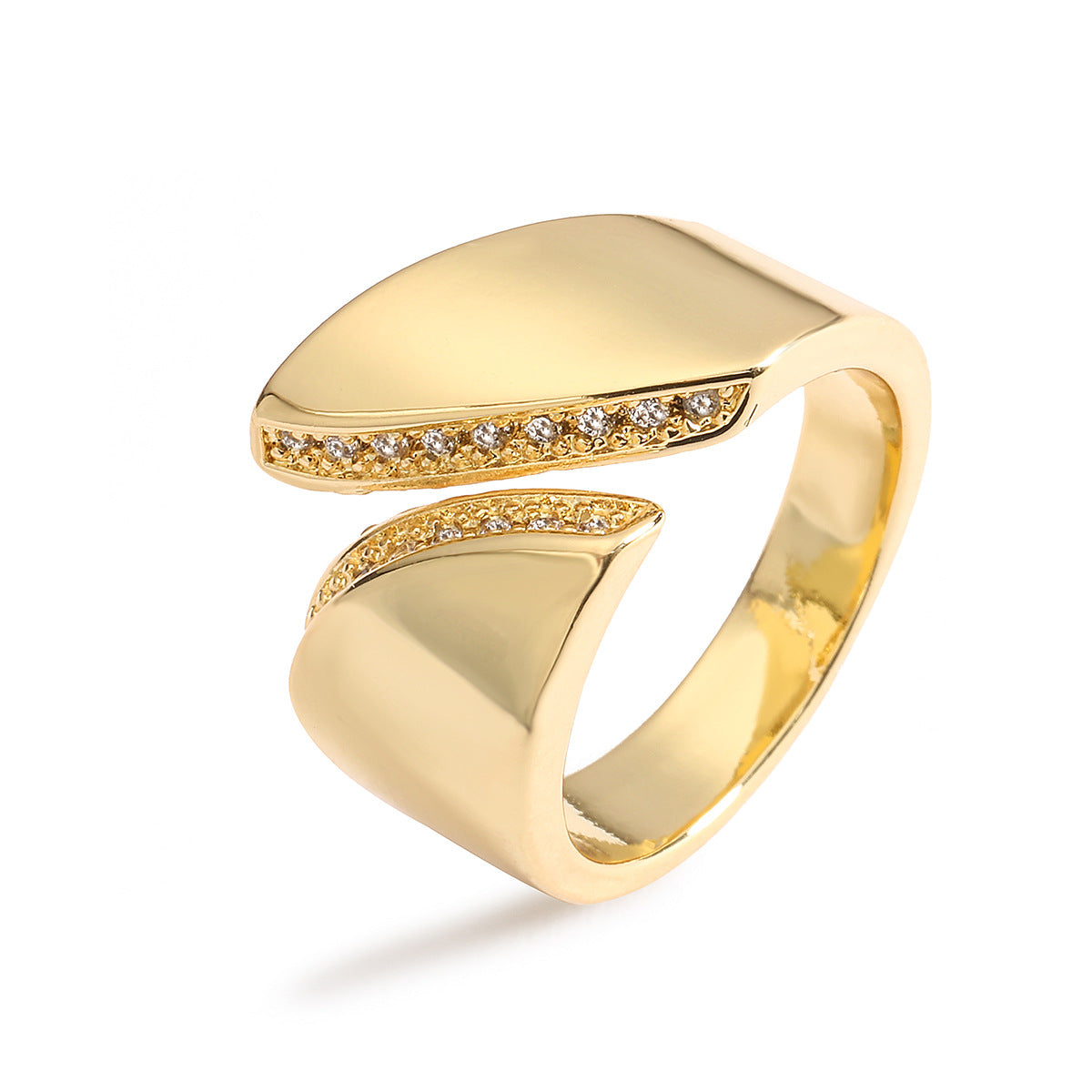 Elegant Geo 18K Gold-Plated Copper Ring with Zircon Detailing,Adjustable Statement Ring for Woman