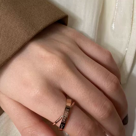 Chic and Personalized Double-Layered Titanium Steel Interlocking Eternal Love Ring for Women