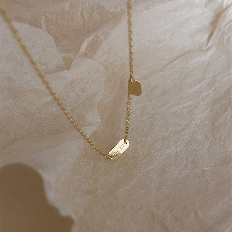 S925 Sterling Silver Chain with Lucky Letter Clavicle, Sweater Chain, Minimalist, Chic, Dainty Design Necklace