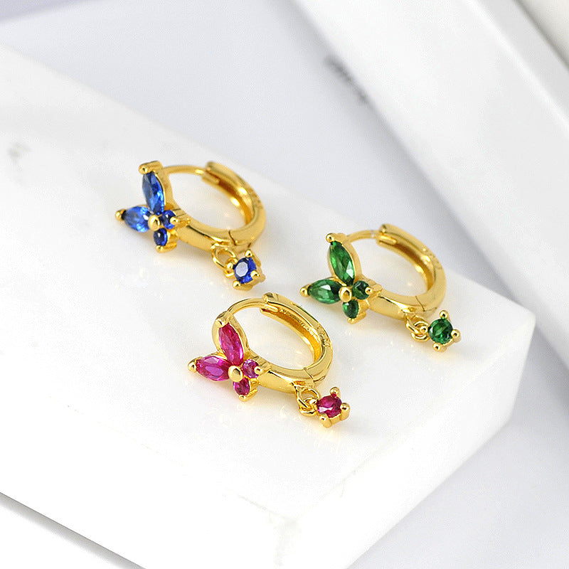 Vibrant Multicolored Zirconia Butterfly Hoop Earrings