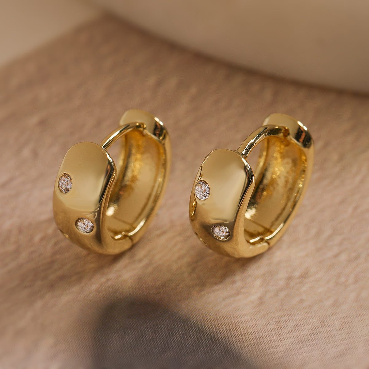 Eco-Luxe Gold-Plated Copper Mini Hoop Earrings Pair with Zircon Accents