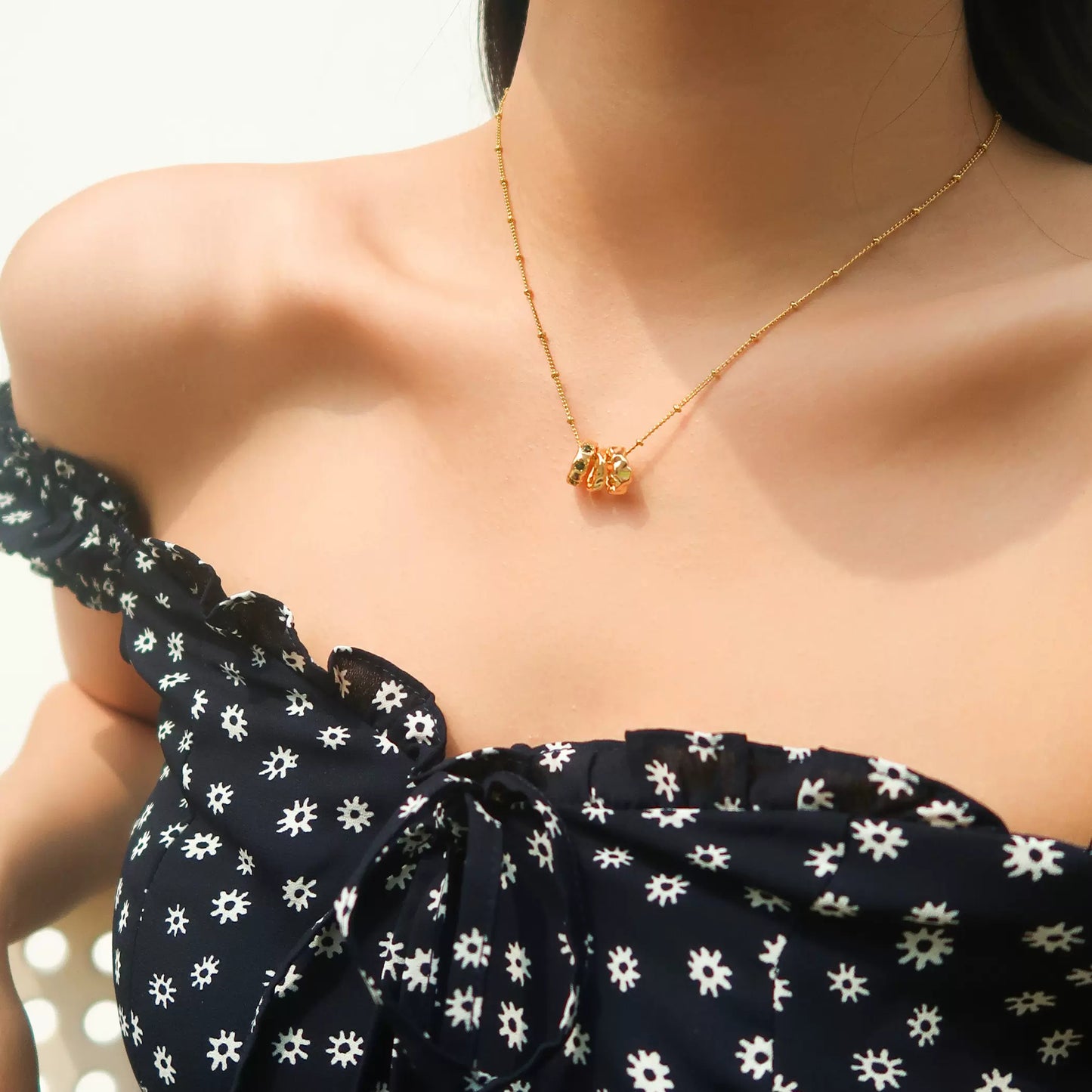 Detachable with Triple-Ring Pendant Gold Necklace with Plated , Vintage Emerald Diamond Chain, Collarbone