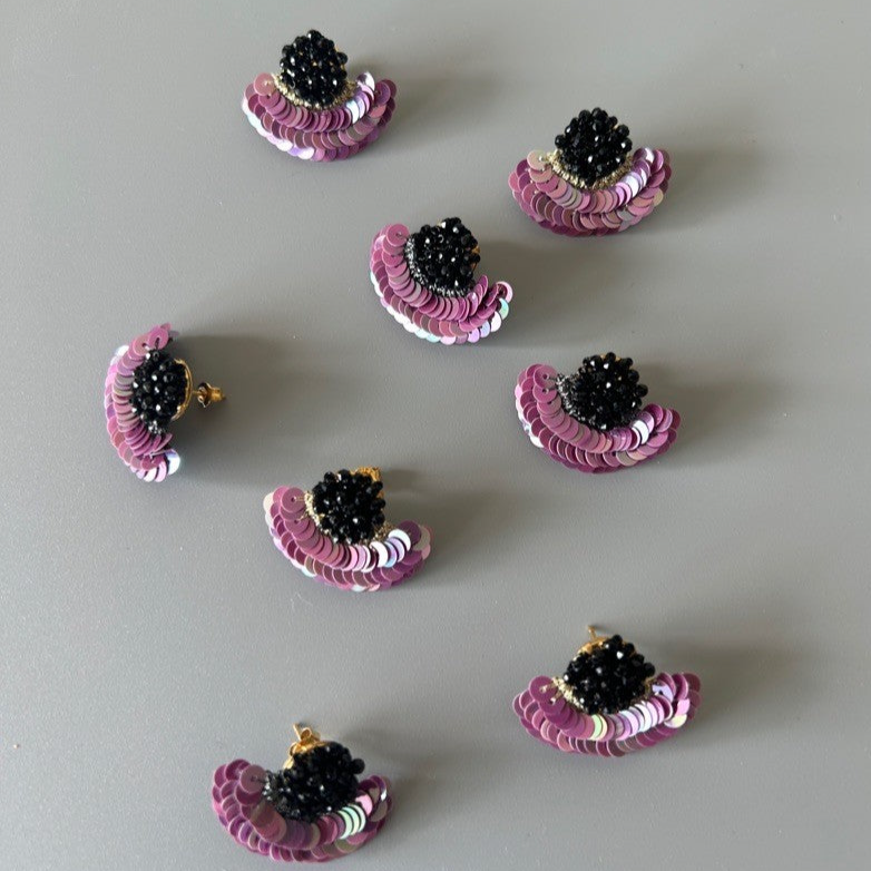 Wire-Wrapped Beaded Embroidery Earrings, Handcrafted Metal Thread Dangle