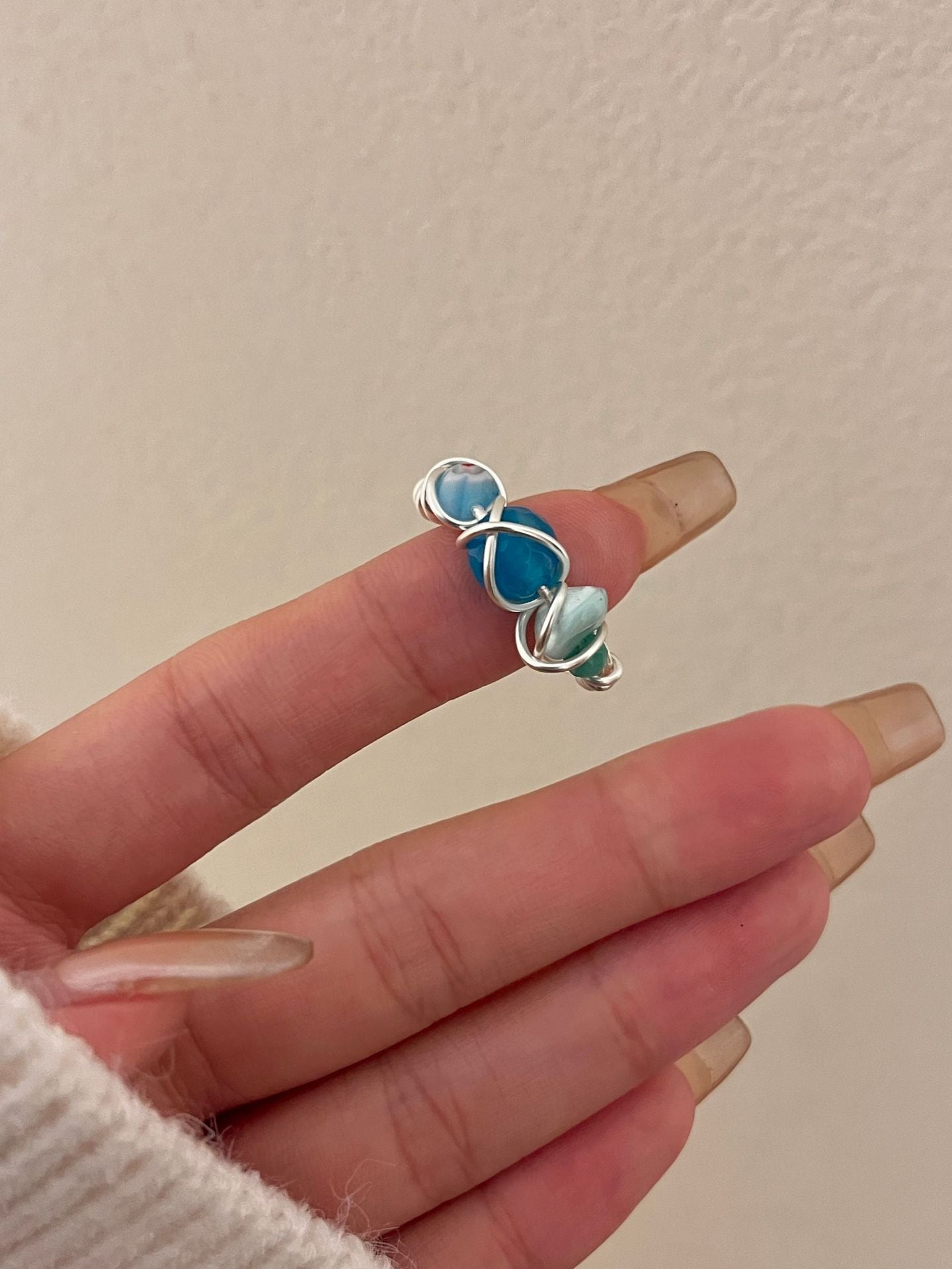 Handcrafted Beaded Natural Stone Open Stackable Rings, Women's Layered Boho Style