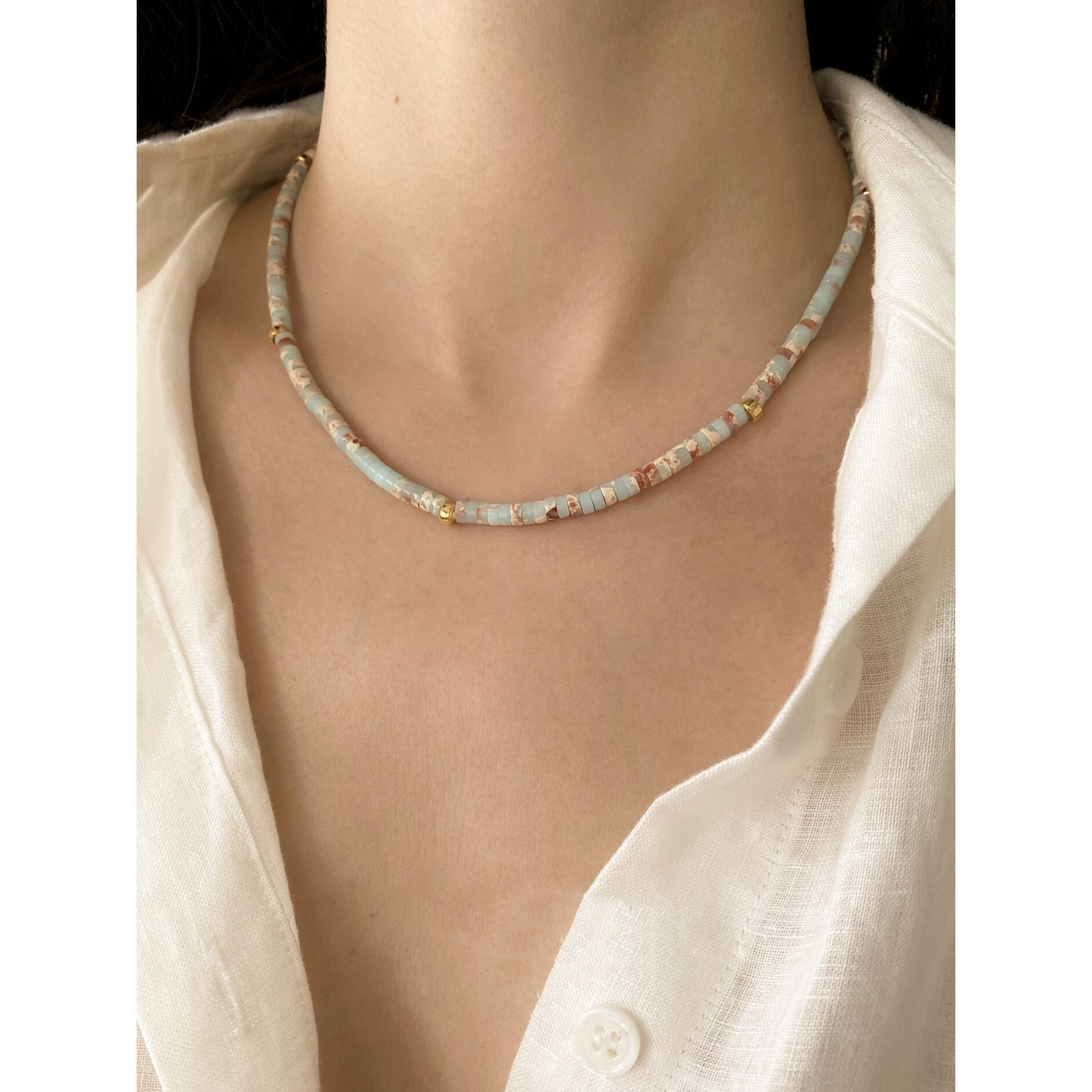Multicolor Bead Moonstone Pattern Green Stackable Necklace