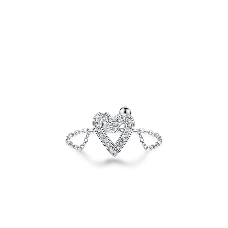 Sterling Silver Ring with Chain Design, Zirconia Inlay, Adjustable Size, Different Choice with Crystals for Women and Girls