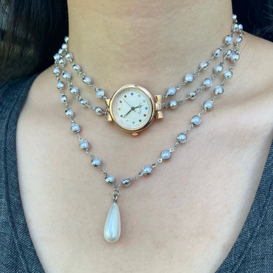 Niche Multi-layer Pearls Watch Choker Necklace Simple Stacking Clavicle Chain