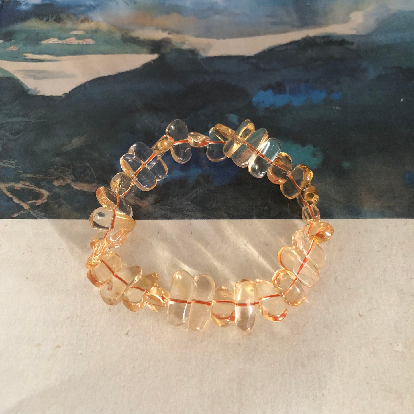 Natural Amethyst and Citrine Bead Bracelet, Raw Quartz Single Coil, Large Beads, One Size 16cm Wrist