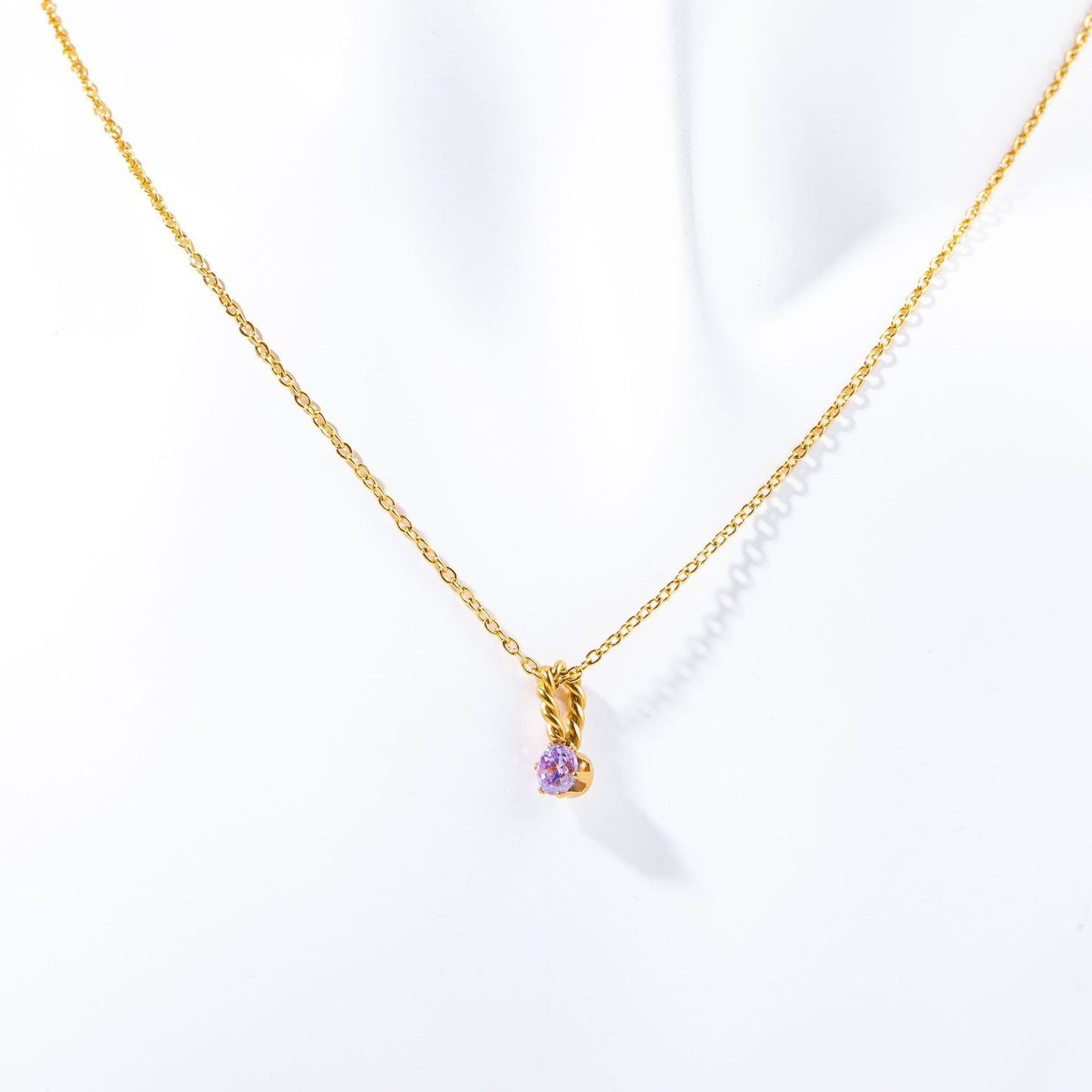 Zodiac Birthstone Necklace, Round Pendant with Colored Zirconia, Copper and Zirconia, 14k Gold Plated