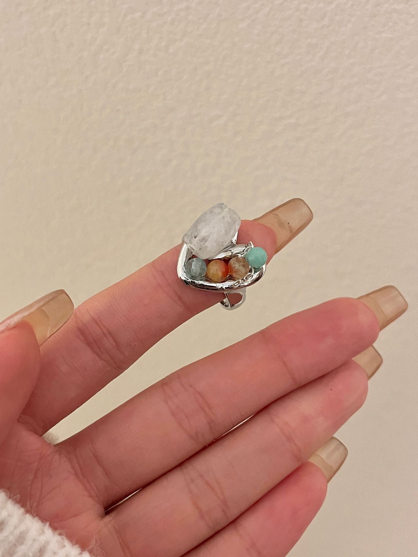 Handcrafted Beaded Natural Stone Open Stackable Rings, Women's Layered Boho Style