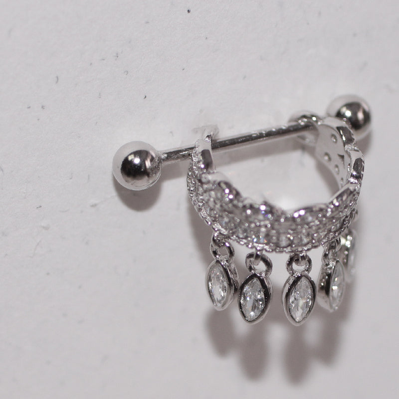 Dark Gothic Ear Cuff, Gold-Plated Silver, Crystal-Studded 925 Silver U-Shape Punk Earrings