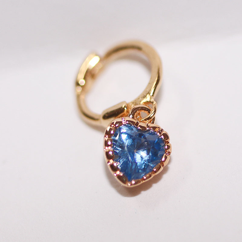 Sparkling Blue Ocean Earrings, Mini Heart Studs, Fashionable Glass Ear Cuff for Women