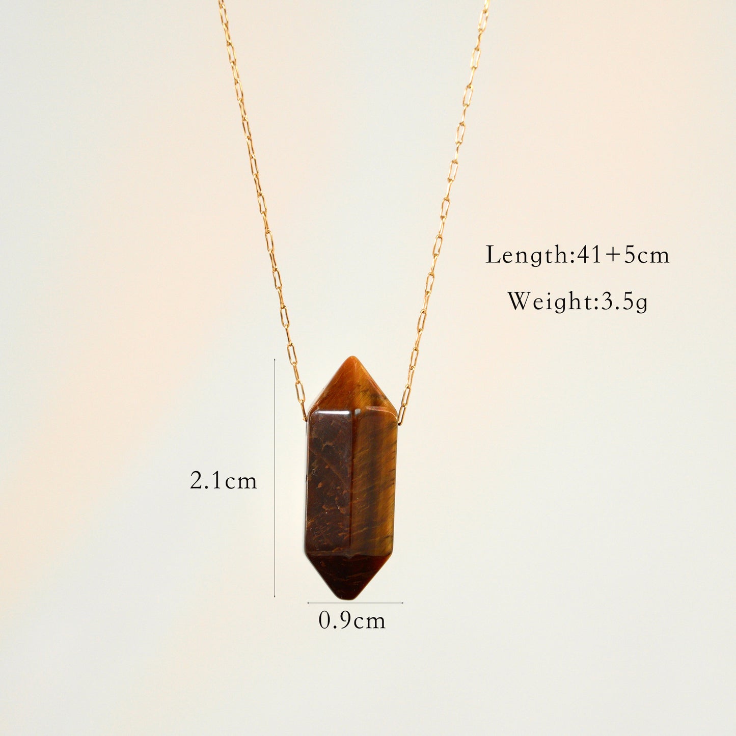 Tiger's Eye Pendant Stainless Steel Necklace, Vacuum Plated 14K Gold, Adjustable 16-19.7 Inch Length