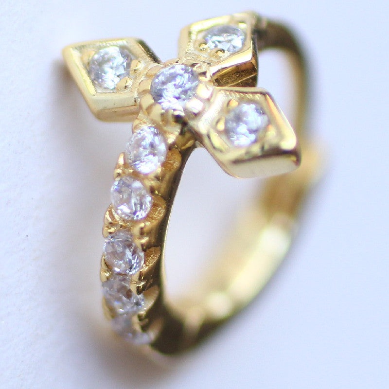 French Style Cross Earrings, Crystal Cross Ear Cuff, Silver & Man-Made Crystal, Hypoallergenic