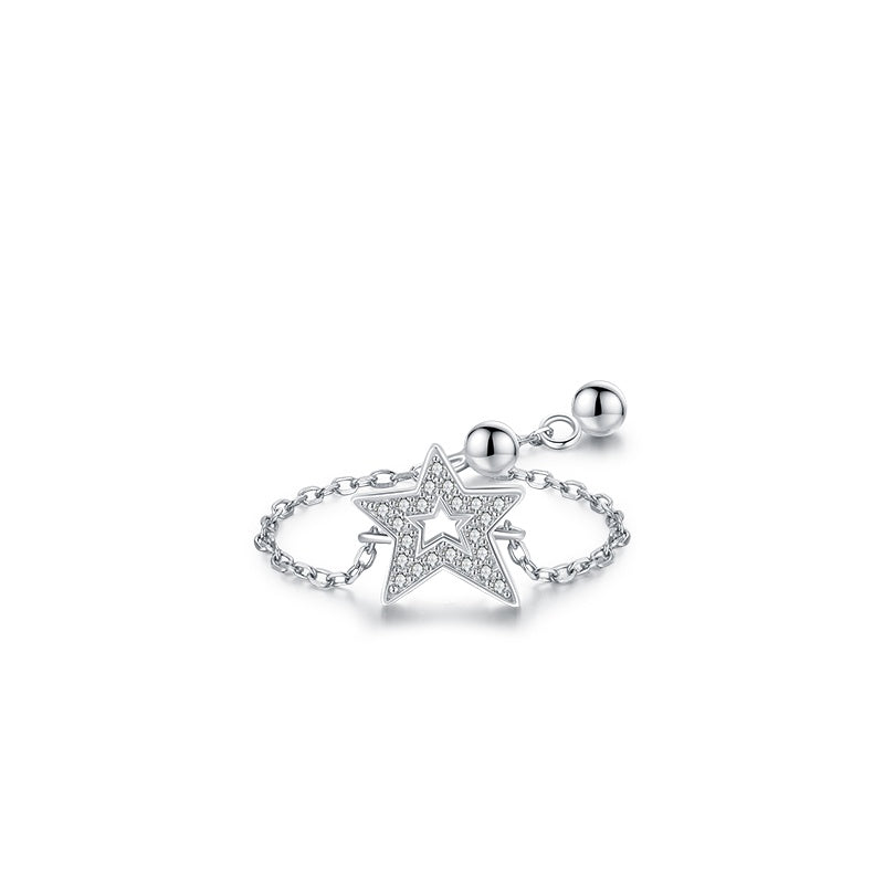 Sterling Silver Ring with Chain Design, Zirconia Inlay, Adjustable Size, Different Choice with Crystals for Women and Girls
