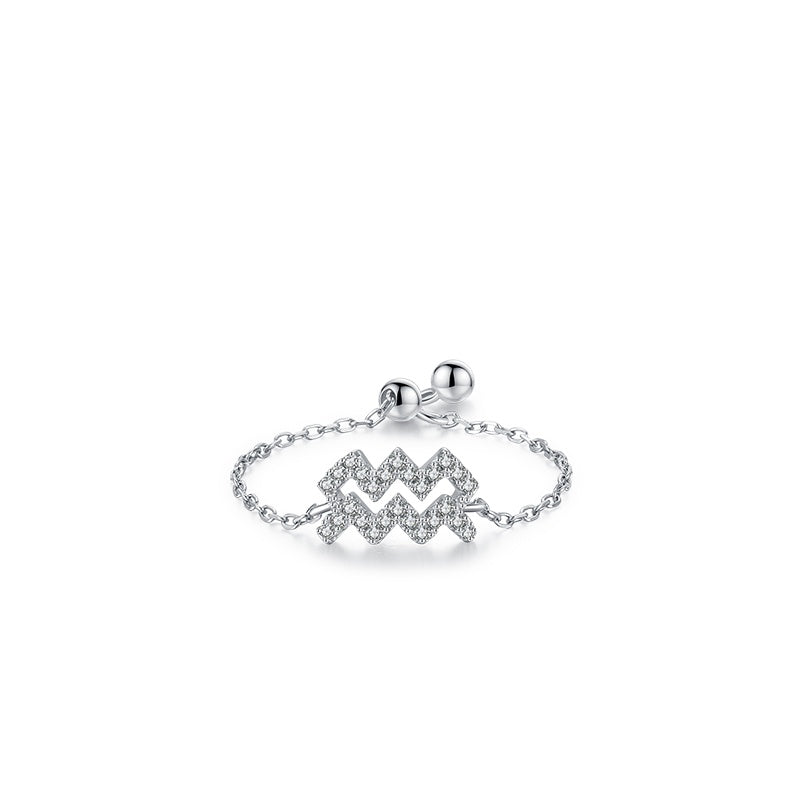 Sterling Silver Ring with Chain Design, Zirconia Inlay, Adjustable Size, Different Choice with Crystals for Women and Girls
