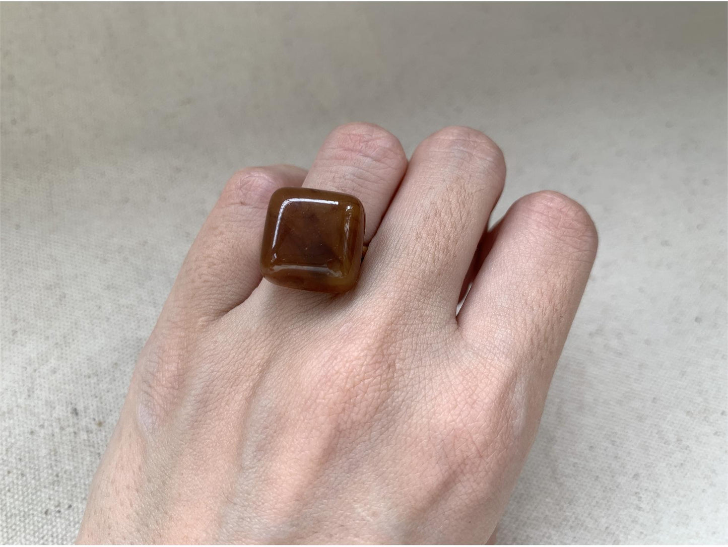 Adorable Multi-Color Resin Block Adjustable Ring, 18K Gold Plated, Playful Accessory for Women