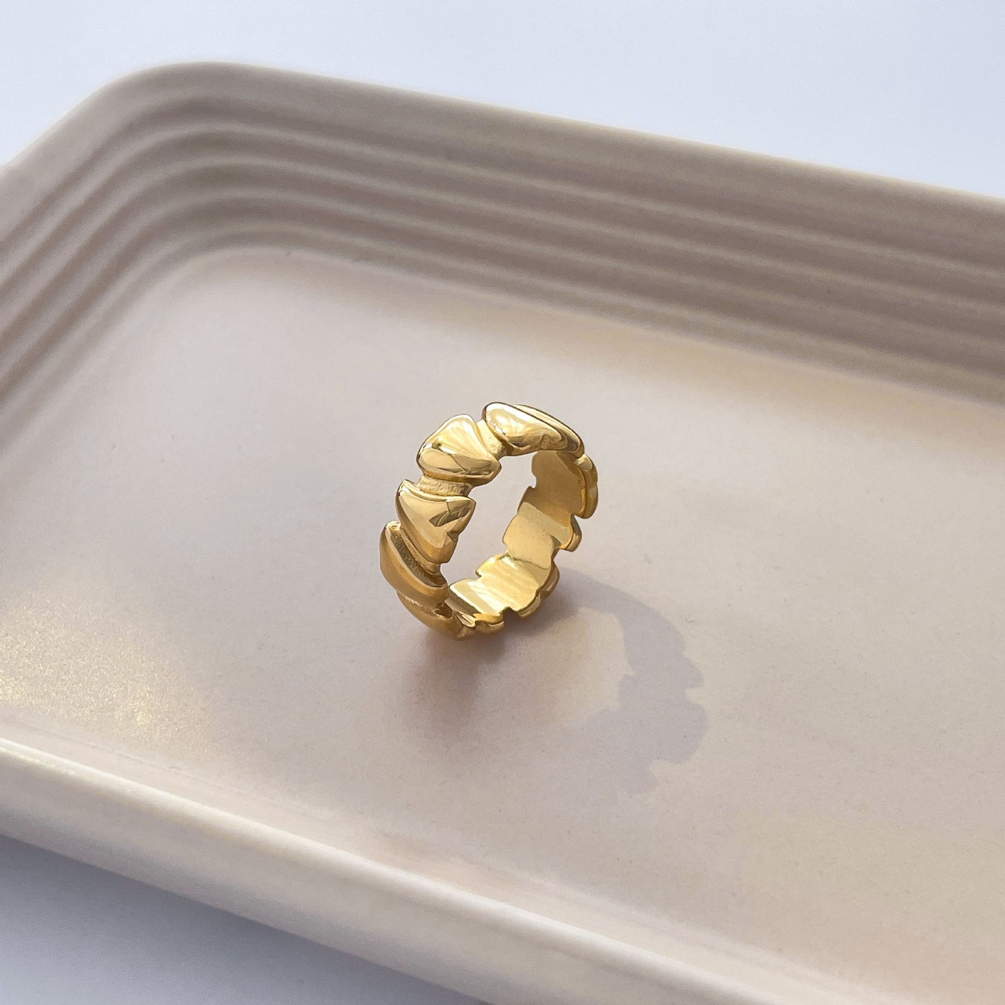 Bamboo Weave Openwork Ring, Wave Design, Titanium Steel, 18K Gold-Plated