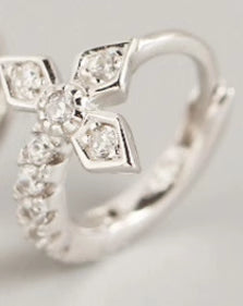 French Style Cross Earrings, Crystal Cross Ear Cuff, Silver & Man-Made Crystal, Hypoallergenic
