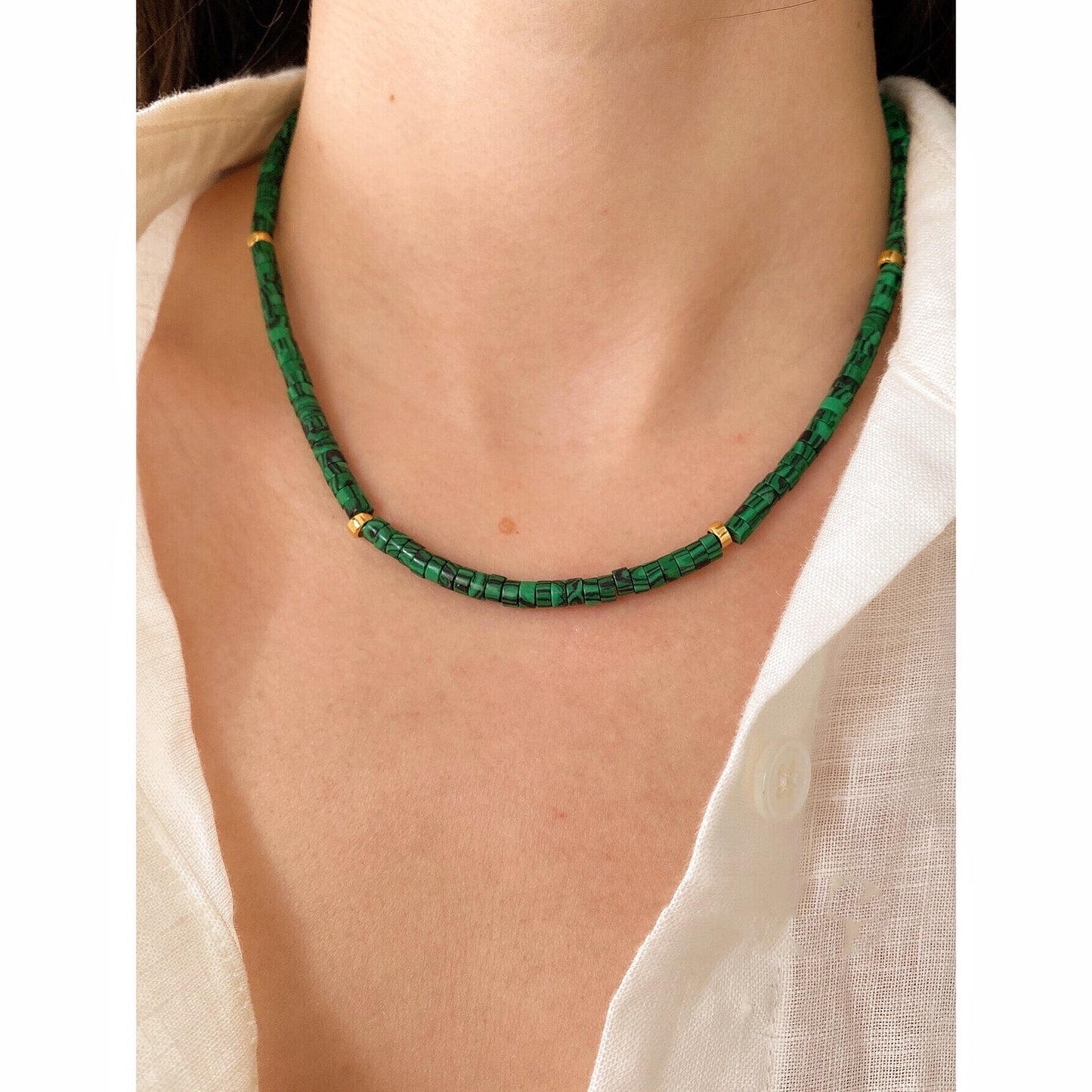 Multicolor Bead Moonstone Pattern Green Stackable Necklace