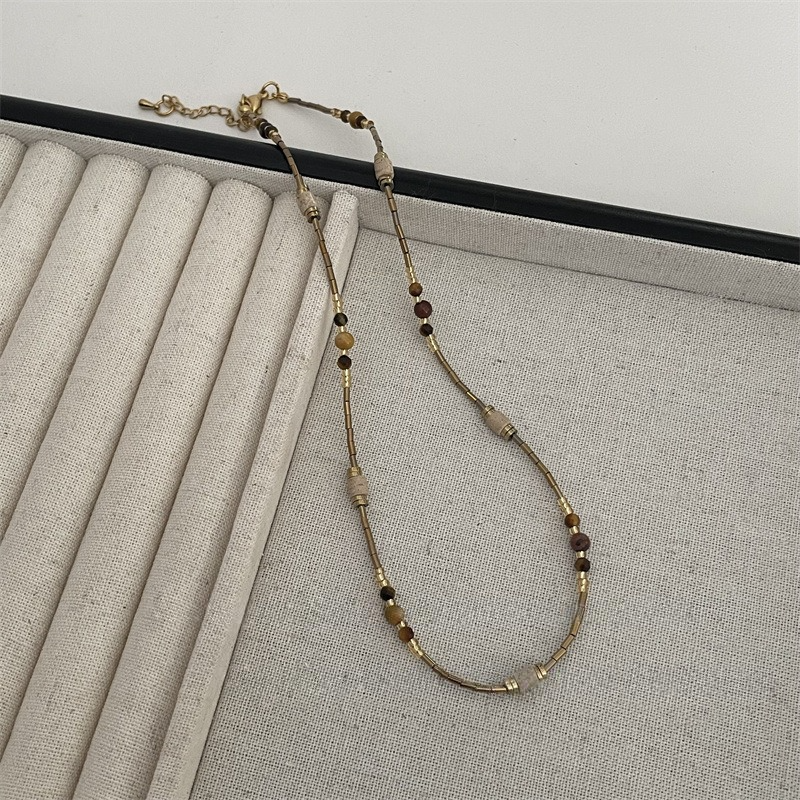 Vintage Gold Ellipse Pendant Bead Necklace, Women's Stylish & Versatile, Unique Design