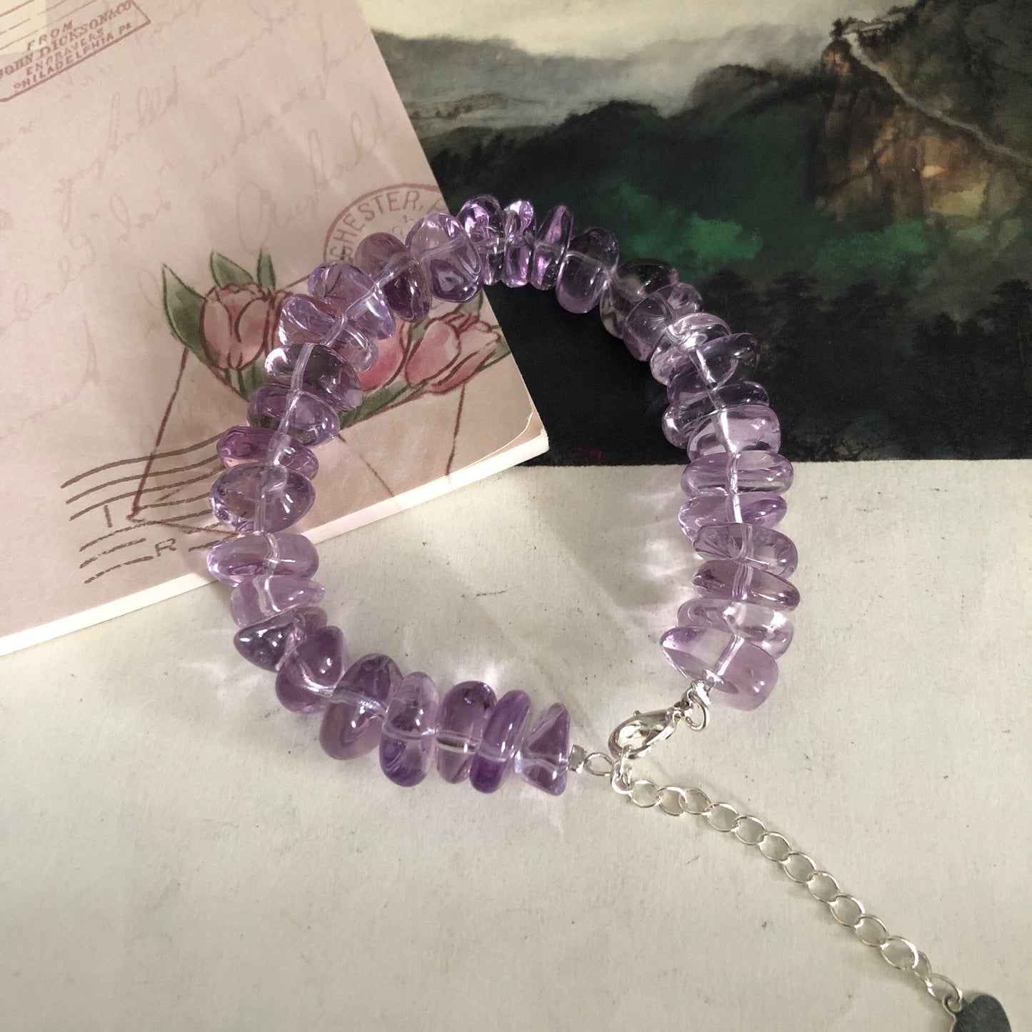 Natural Amethyst and Citrine Bead Bracelet, Raw Quartz Single Coil, Large Beads, One Size 16cm Wrist