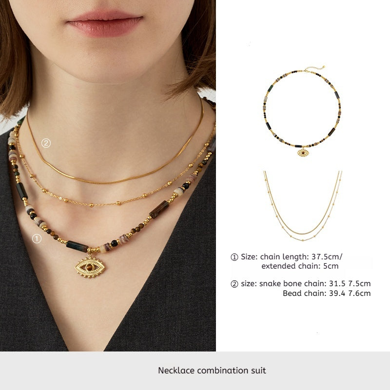 Exclusive Tiger's Eye Bead Necklace, Luxe Layering, Stylish Snake Chain, Graceful Collar