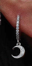 Elegant Star and Moon Earrings, Saturn Stackable Dangle, Fine Silver Crystal Jewelry