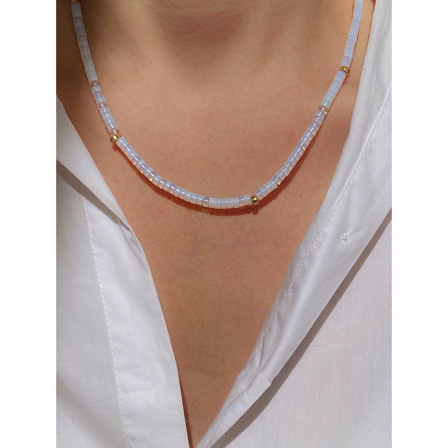 Multicolor Bead Moonstone Pattern Green Stackable Necklace