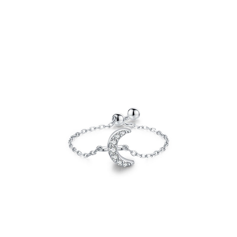 Sterling Silver Ring with Chain Design, Zirconia Inlay, Adjustable Size, Different Choice with Crystals for Women and Girls