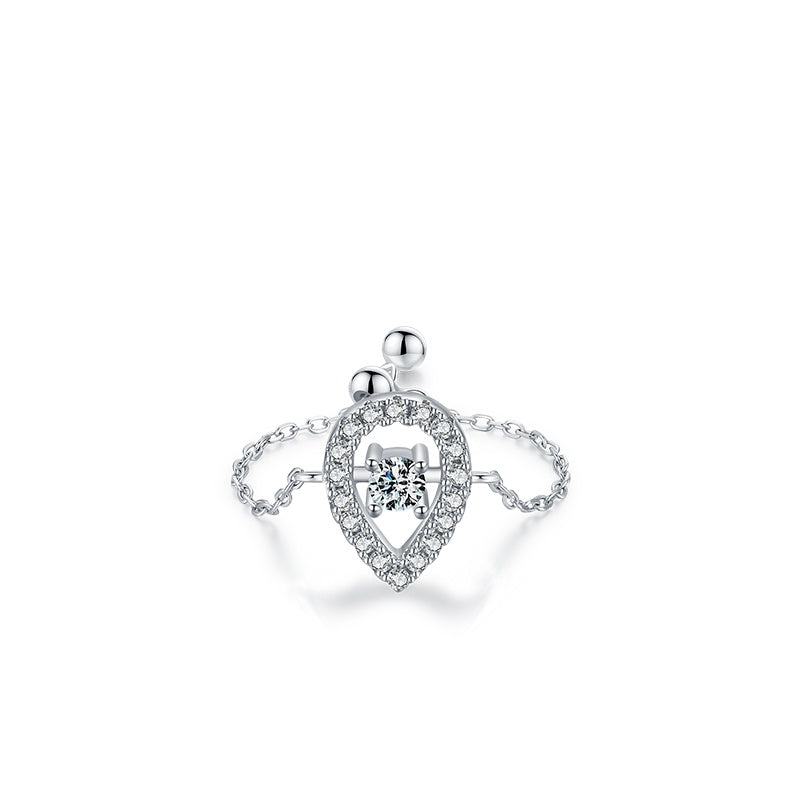 Sterling Silver Ring with Chain Design, Zirconia Inlay, Adjustable Size, Different Choice with Crystals for Women and Girls