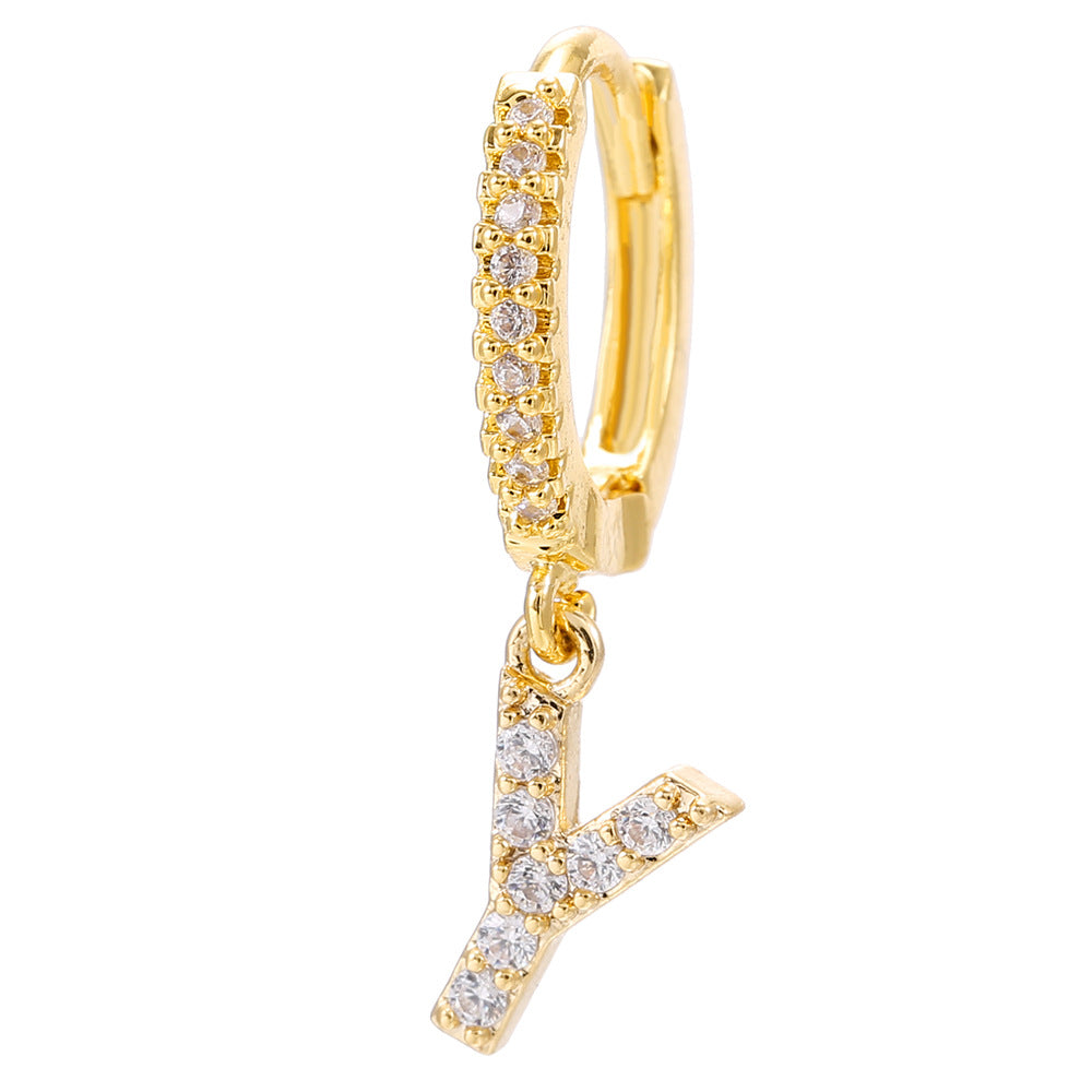 26-Letter Alphabet Stud Earrings, Micro Pave Zirconia, Genuine Gold-Plated Jewelry