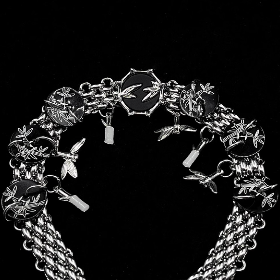 Original Handmade Niche Black Bamboo Choker, Chinese Punk Titanium Steel Necklace, Clavicle Chain