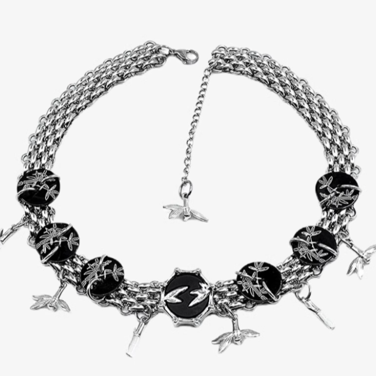 Original Handmade Niche Black Bamboo Choker, Chinese Punk Titanium Steel Necklace, Clavicle Chain