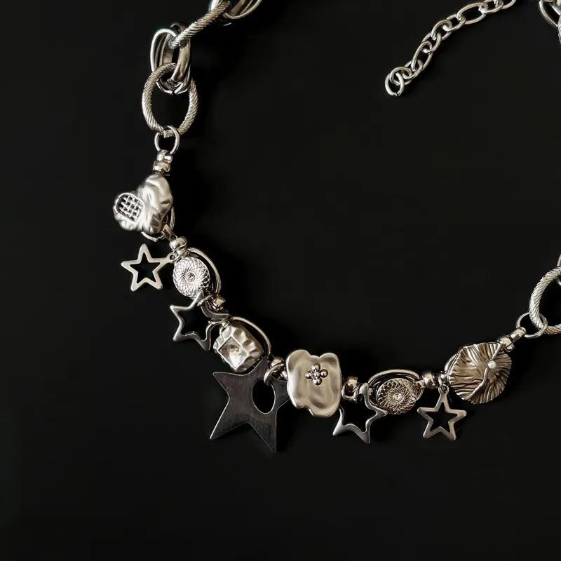 Vintage Y2k Necklace Star Pendant Choker Titanium Steel Handmade Necklace Choker for Girls Women