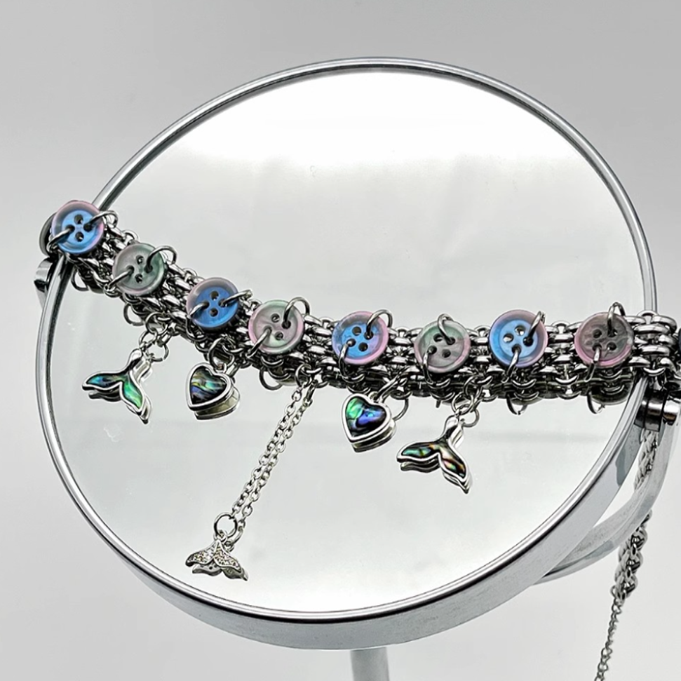 "Mermaid Tail" Button Choker Titanium Steel  Necklace, Dream Punk Neck Chain