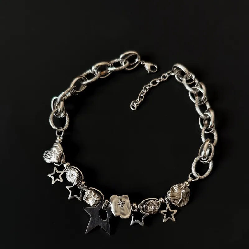 Vintage Y2k Necklace Star Pendant Choker Titanium Steel Handmade Necklace Choker for Girls Women
