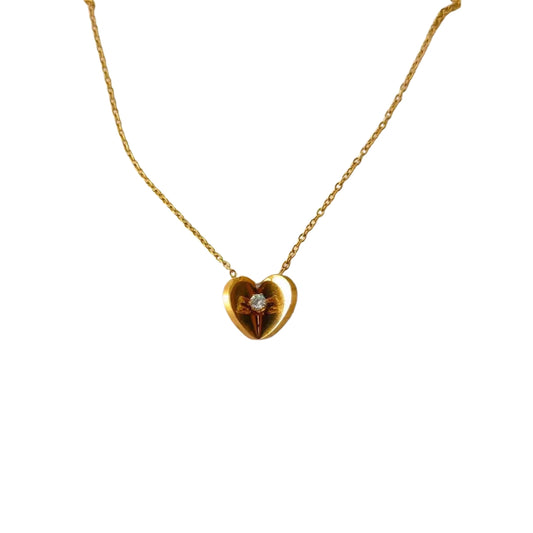 Romantic 14K Gold Heart Pendant Necklace - Floral Centerpiece Love Chain for Elegant Layering