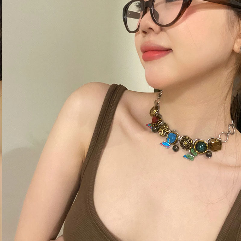 Vintage Butterfly Choker Necklace for Women Charm Aesthetic Jewellery for Women and Girls