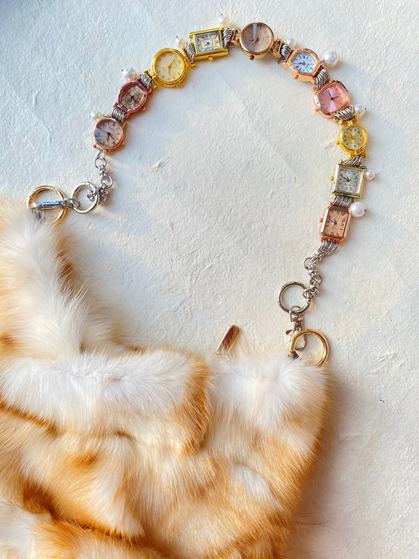 Vintage punk pearl watch bag chain