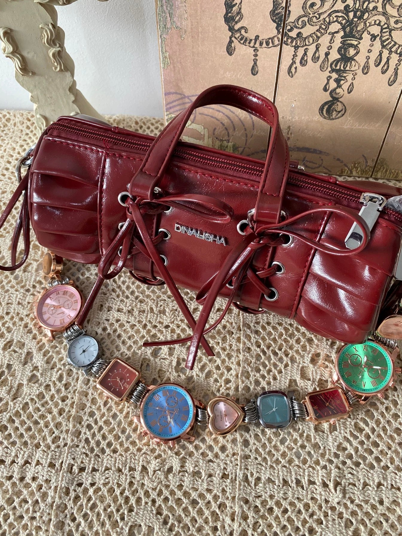 Cyberpunk Watch Bag Strap,Vintage Red Shoulder Bag