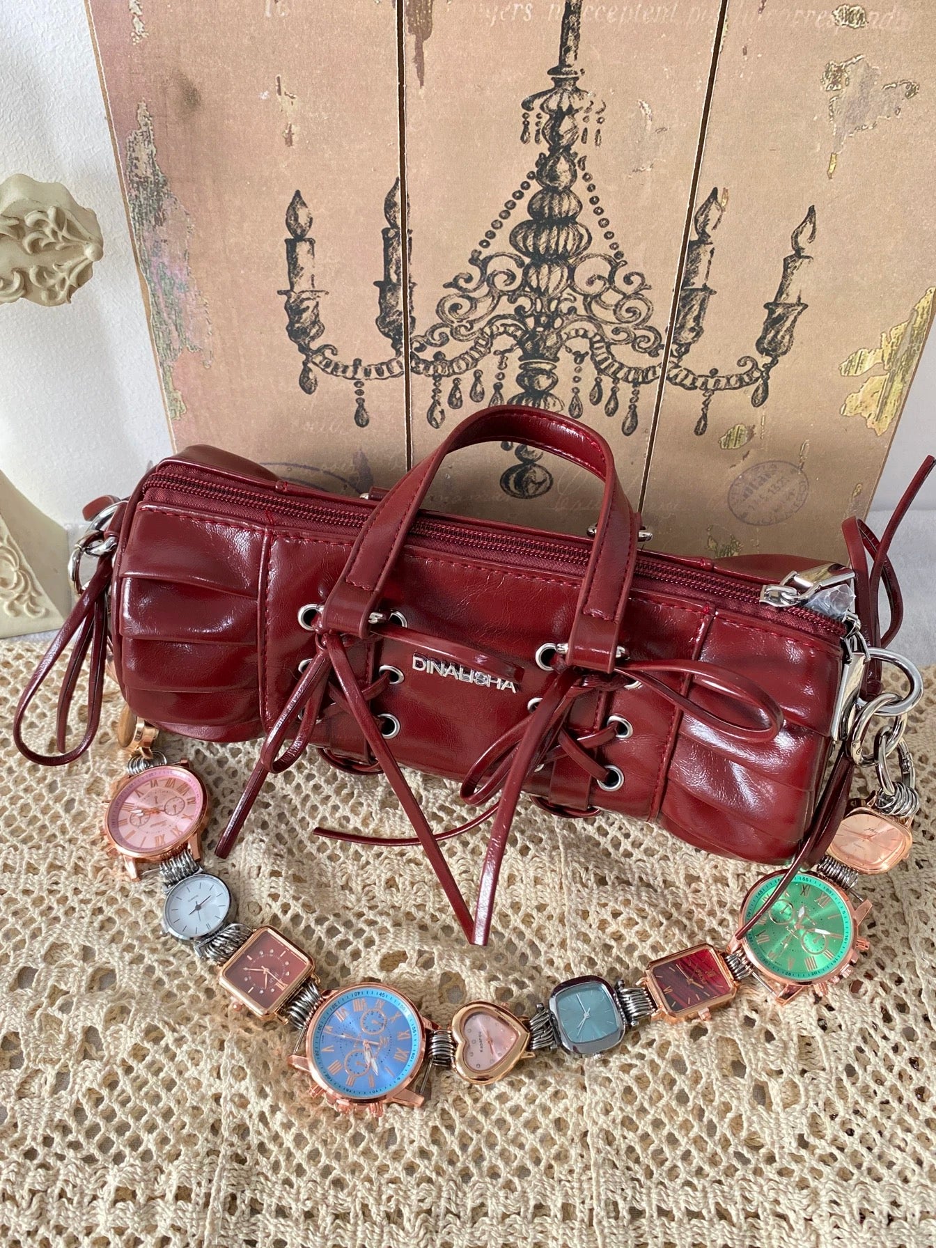 Cyberpunk Watch Bag Strap,Vintage Red Shoulder Bag