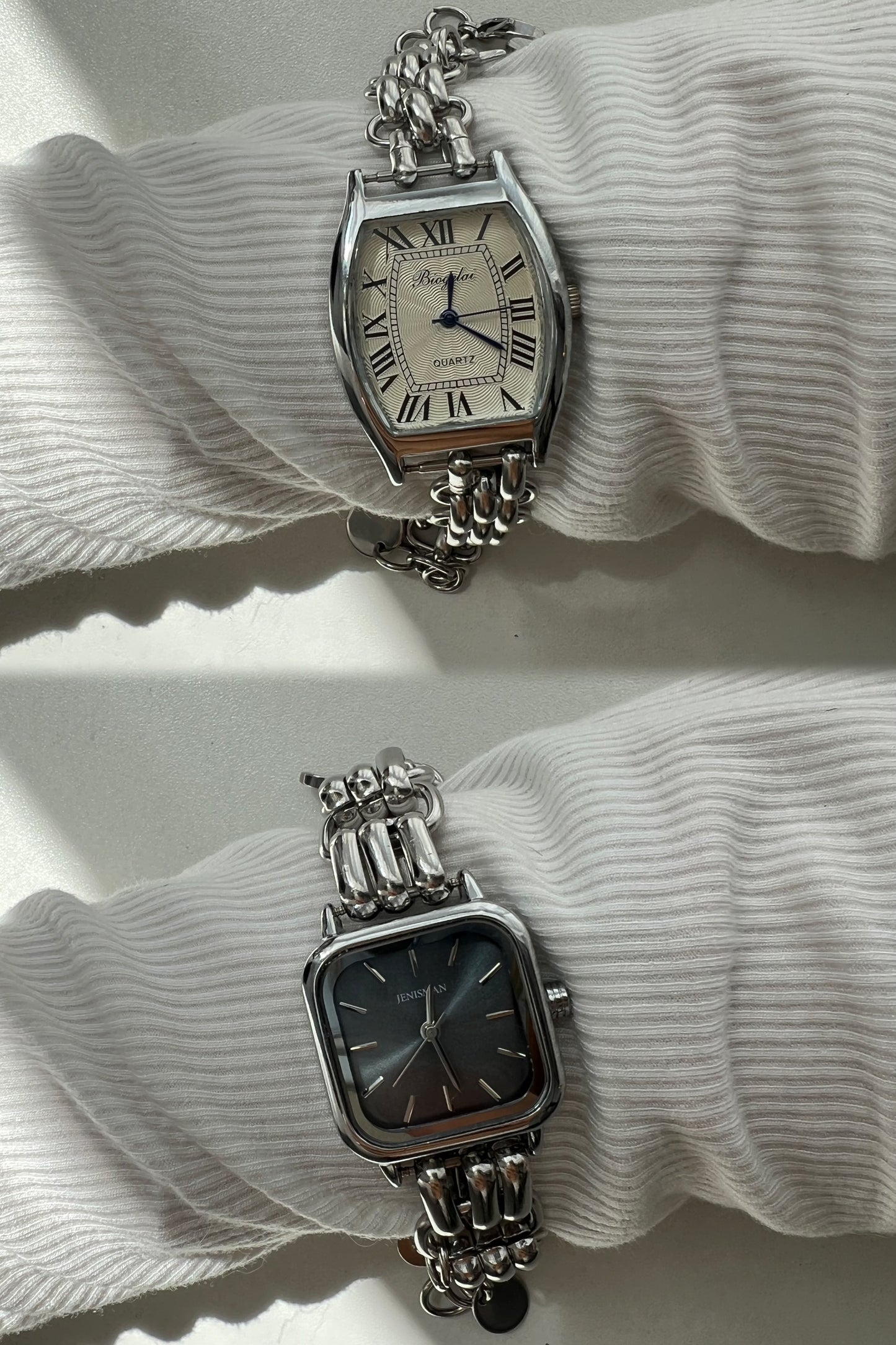 Minimalist black&white dial silver wrist watch