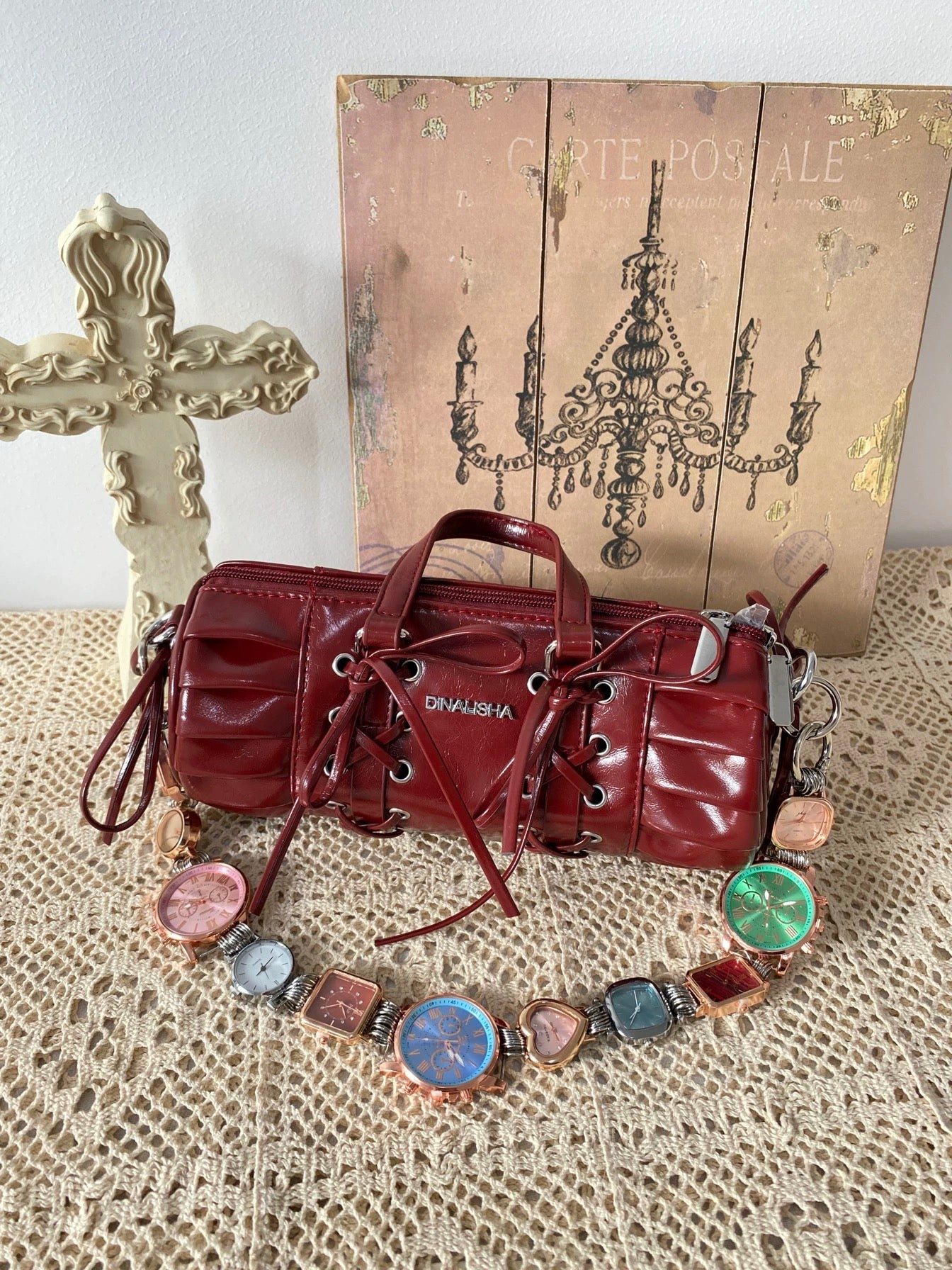 Cyberpunk Watch Bag Strap,Vintage Red Shoulder Bag