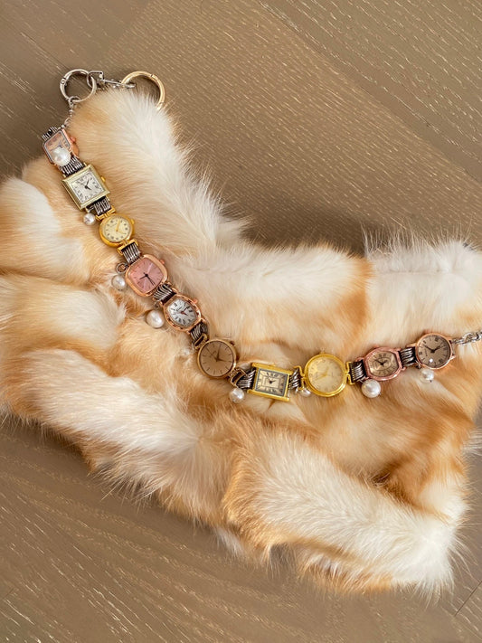 Vintage punk pearl watch bag chain