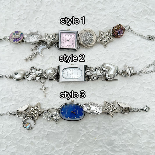 Punk silver woman wrist watch