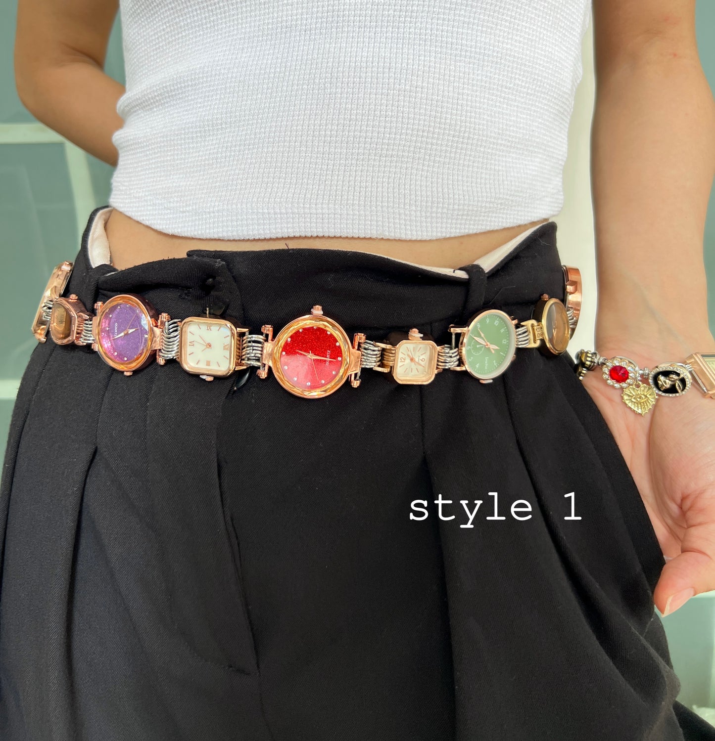 Vintage punk watch belt & watch bag chain, two ways of wearing