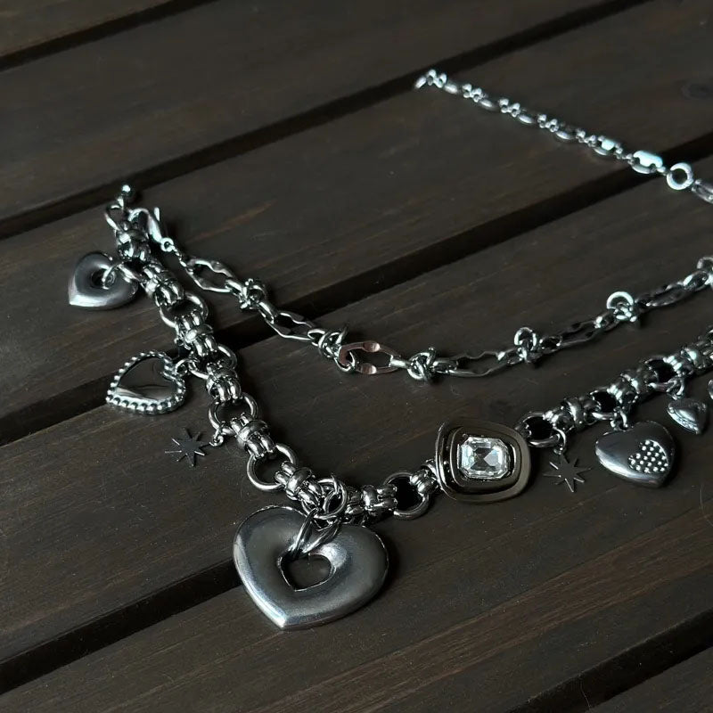 Y2K Heart Shape Punk Necklace Choker Titanium Steel Liquid Metal Handmade Necklace Collarbone Chain for Women