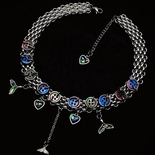 "Mermaid Tail" Button Choker Titanium Steel  Necklace, Dream Punk Neck Chain